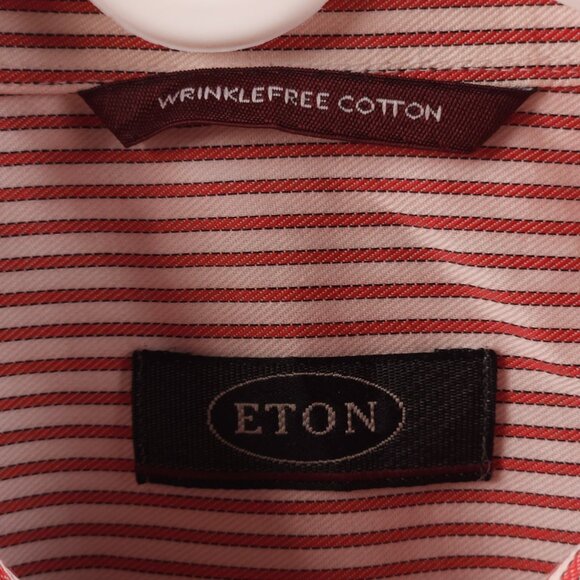 Eton Wrinkle Free Striped Cotton 15.5 Red Shirt Button Up Convertible Cuff Men - Picture 11 of 16